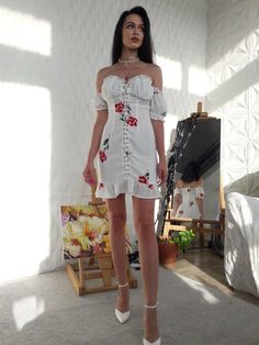 FREE SHIPPING Lace Up Strapless Off The Shoulder Sexy Floral Print Ruffle Beach Dress JKP1817 Empire Waist Dress, Empire Dress, Tea Length Dresses, Dress Silhouette, Kimono Dress, Bell Sleeve Dress, Tube Dress, Mermaid Dresses, Asymmetrical Dress