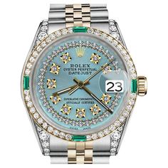 Women's Rolex 31mm Datejust Two Tone Jubilee Ice Blue String Diamond Dial Bezel + Lugs + Emerald Watch 68273 Rolex 31mm Datejust, Rolex Watches Women, Rolex Women, Expensive Jewelry Luxury, Luxe Jewelry, Womens Watches Luxury, Rolex Watch, Watches Unique, Expensive Jewelry