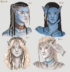 four avatars with different hair colors and makeup make - up on their faces, including cats