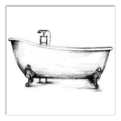 a drawing of a bathtub with a faucet on the side and legs