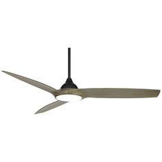 a ceiling fan with two blades on the top and one light on the bottom, against a white background