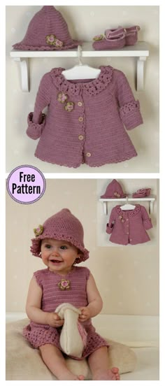 Little Miss Berry Set Free Crochet Pattern #freecrochetpatterns #babydress #babycrochet Crochet Baby Ideas, Crochet Baby Dresses, Crochet Baby Items, Gilet Crochet