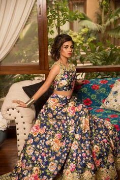 SnoberAzfar Blue Floral Lehenga, New Lehenga, Silk Lehenga Choli, Floral Lehenga, Silk Lehenga, Indian Style, Wedding Wear, Lehenga Choli, Traditional Dresses