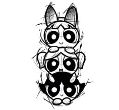 a black and white drawing of two cats with their faces drawn in the same way