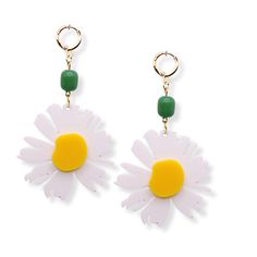 The oversized Daisy earrings are lightweight and add a mod pop to your spring outfits. They are made with dainty acrylic and glass beads. Cheap Handmade Daisy-shaped Jewelry, Cheap Daisy-shaped Spring Jewelry, Daisy Earrings, Earring Necklace, Spring Outfits, Glass Beads, Daisy, Beads, Glass