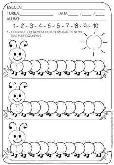 the printable worksheet for numbers 1 - 5 with pictures of caterpillars