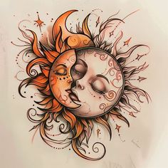 Sun And Moon Tattoo Vector Pack Beautiful Moon Tattoos For Women, Moon And Sun Tattoo Color, Sun And Moon Tattoo Together, Sun And Moon Tattoo Ideas Matching, Bohemian Sun Tattoo, Sun And Moon Leg Tattoo, Sun Inspired Tattoo, Big Sun Tattoo, Moon And Sun Tattoo Designs