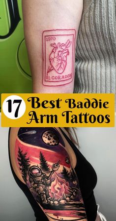 the best tattoo arm tattoos for men and women in their arms, with text overlaying