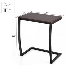 a table with measurements for the top and bottom section, including an end table that has a