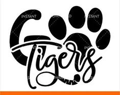 tiger paw with the word tigers on it's side, and an orange border