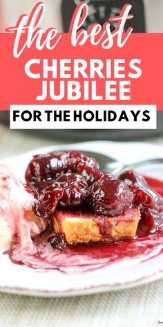 the best cherries jubilee in a slow cooker with ice cream and strawberry sauce