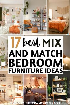 Here you will find 17 easy mix and match bedroom furniture ideas to transform your room. There are pictures of a variety of different bedrooms, all with unique decorations and colour schemes. Some common themes are wall art, plants, pops of color, throws, cushions and rugs. Non Matching Bedroom Furniture Ideas, Mix Matched Bedroom Furniture Ideas, Mix And Match Bedroom Furniture, Mix And Match Bedroom, Scandinavian Design Interior, Dark Brown Bedrooms, Dark Wood Bedroom Furniture, Matching Bedroom Set, Dark Wood Bedroom