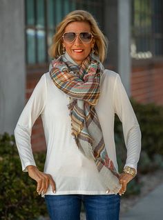 Our Blue Multi Plaid Square Blanket Scarf Shawl is a must have Multi color plaid pattern Colors: Blue/Brown/Orange/Gold/Ivory Fabric content: 100% Acrylic Can be worn as a shawl, wrap or scarf Square shape - Measurement 56" x 56" Square Blanket Scarf, Blue Cape, Scarf Square, Poncho Cardigan, Ivory Fabric, Square Blanket, Scarf Sale, Just Style, Scarf Poncho