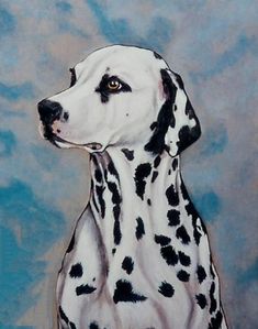 a painting of a dalmatian dog on a blue background