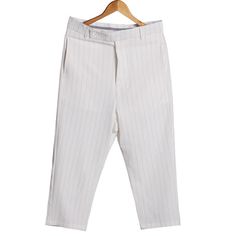 Material: Polyester, Cotton • Length: Knee Length • Style: Casual, Regular • Decoration: Pockets • Type: Shorts, Striped, Mid, Loose, Button Fly White Pants With Welt Pockets For Summer, Casual Pants With Button Closure For Daywear, High Waist Summer Chinos For Work, High Waist Chinos For Summer Workwear, Summer Straight Pants With Button Closure, White Straight Pants With Buttons, Summer Pants With Button Closure, Summer Trousers With Button Closure, White High-waisted Pants With Buttons