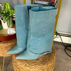 Never Worn, Good Condition Will Accept Best Offer Spring Denim Blue Denim Boots, Denim Summer Boots, Denim Blue Boots For Spring, Fitted Denim Boots For Summer, Spring Medium Wash Denim Boots, Medium Wash Denim Boots For Spring, Fitted Denim Summer Boots, Trendy Summer Denim Boots, Casual Denim Boots For Summer