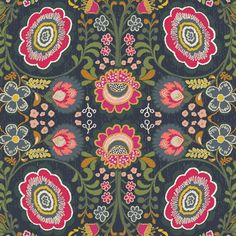 an image of a flowered fabric with many different colors and patterns on it, as well as a ruler