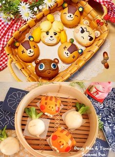 some food is sitting in a basket on a table and there are other items around it