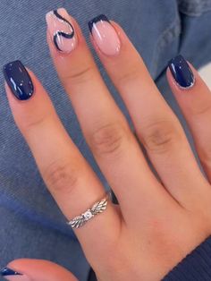 Nail Art Square Nails, Hawaii Nails, Navy Blue Nails, Colorful Nails, Simple Gel Nails, Casual Nails, Her Nails, Cute Gel Nails, Short Nail