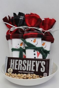 hershey's milk chocolate and marshmallows wrapped in holiday decorations