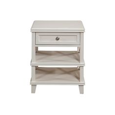 a white night stand with two drawers and one drawer on each side, against a white background