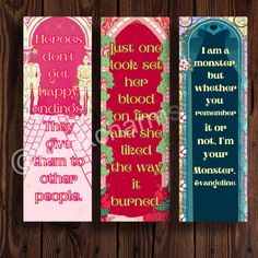 three bookmarks with different sayings on them