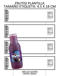 a bottle of fruit juice is shown with labels on the side and in front of it