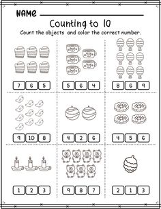 the worksheet for counting to 10 is shown with numbers and objects on it