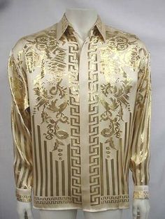 FOR SALE: NWT RARE VINTAGE MEN'S CREME DE SILK METALLIC SILK SHIRT VEGAS IVORY 5471  LAST LARGE. SIZE LARGE Measurements: Please, refer to measurement to determine fit. Please, fell free ask any questions you have, in order to determine if this item will fit. SECTION S M L XL 2X 3X 4X 5X CHEST 44 46 48 50 52 55 58 61 SHOULDER 21 22 23 24 25 26 27 28 LONG SLV 23.5 24 24.5 25 25.5 26 27 28 BOTTOM 44 46 48 50 52 55 58 61 BACK/L 30.5 31 31.5 32 32.5 33.5 34 34.5 ARMHOLE 23 23.5 24 24.5 25 26.5 27 27 Metallic Fashion, Silk Shirt Men, Satin Shirts, Big Men Fashion, Metal Fashion, Men’s Suits, Jogger Set, Silk Shirt, Night Outfits