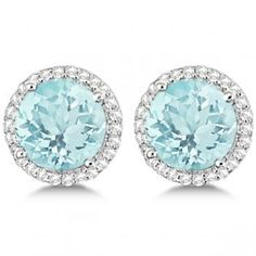 Round Aquamarine & Diamond Halo Stud Earrings White Gold 2.66ctc - allurez.com Black Hills Gold Jewelry, Earring Simple, Diamond Earrings Studs Round, Halo Stud Earrings, Black Hills Gold, Halo Earrings Studs, Diamond Earring, Mens Silver Rings, Fine Jewelry Collection