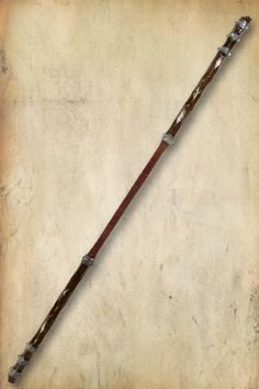 an old wooden stick with metal handles on a grungy paper textured background