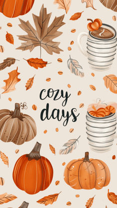 an image of cozy days with pumpkins and leaves