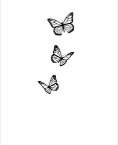 three butterflies flying in the air with one on its back and one on it's side