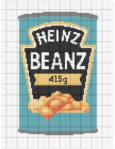 a cross stitch pattern with the words, new beanz and some food on it