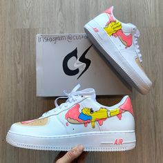 Welcome to TanysCustomArt! This Homer Simpsons Custom Air Force 1 can always be design to your liking Feel free to contact me to customize any order or create a custom of your own. It could be for shoes, hats, wallets and more! Treated before applying paint and has a Matte finish to protect your design. Your custom is waterproof and cleanable. You should use cold water and a soft cleaner like dish soap to not damage the paint. Simpsons Shoes, Cartoon Air Force 1, Air Force 1 Cartoon, Men's Boot Liners, Be Design, Custom Nike Shoes, Air Force 1 Custom, Custom Air Force 1, Technology Wallpaper