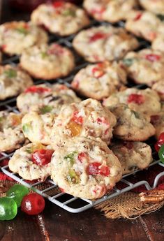 several cookies on a cooling rack with candy canes