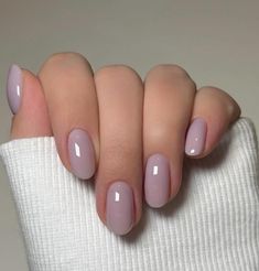 Short Nails Light Purple, Need Nails, Oval Nail Color Ideas, Clear Lavender Nails, Lavender Milk Nails, Soft Lavender Nails, Short Glazed Nails, Lila Nails Lavender, Lilac Almond Acrylic Nails