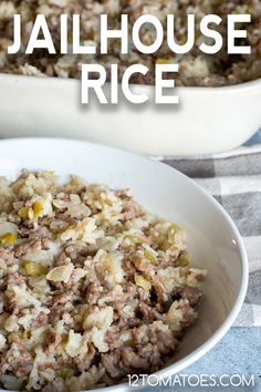 a bowl filled with rice next to another bowl full of rice on a checkered table cloth