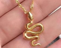 Gold snake necklace serpent necklace rihanna necklace a | Etsy Rihanna Necklace, Gold Snake Necklace, Serpent Necklace, Snake Necklace, Gold Snake, Gold Filled Chain, 22k Gold, Santa Monica, Gold Plated Sterling Silver