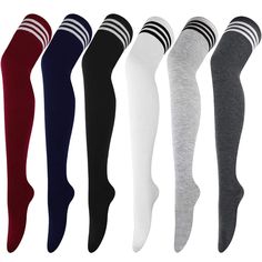 PRICES MAY VARY. 80% Acrylic, 15% Spandex, 5% Nylon Imported Pull On closure Hand Wash Only Extra Long Thigh High Socks: The length from top to heel of the high thigh socks is about 27.56”, and the toe to the heel is about 7.48”. The stress they provide help release soreness which fit people who need a long-time standing or walking. They are very suitable for people who are 175CM（68.90'')and 168 LB. Elastic Material: These 6 pairs of stretchy extra long thigh high socks are made from quality 80% High Thigh Socks, Boots With Leg Warmers, Thigh Socks, Striped Stockings, Over Knee Socks, Knee High Stockings, Striped Tights, Leg Warmer, Thigh High Socks