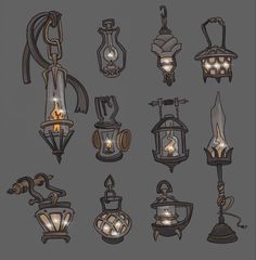 a bunch of different types of lights on a gray background