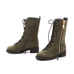 null Green Combat Boots, Round Toe Ankle Boots, Suede Combat Boots, Cowboy Shoes, Boots Square Toe, Booties Ankle Boots, Lace Up Combat Boots, Boots Suede, Suede Boots Knee High