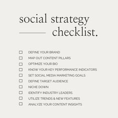 the social strategy checklist is shown in black and white