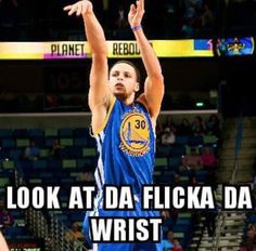 a basketball player with the words look at da flicka da wrist in front of him