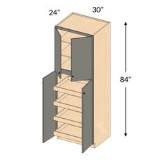 the measurements for an armoire cabinet with doors open and drawers closed, including two shelves