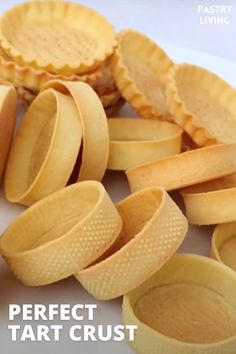 some pie crusts on a white plate with the words perfect tart crust