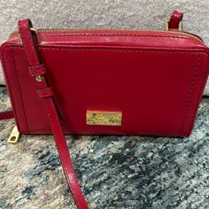 Beautiful Rich Red Small Purse With Gold Hardware. Never Used And In Perfect Condition. Red Rectangular Phone Bag With Detachable Strap, Red Rectangular Phone Bag With Adjustable Strap, Casual Red Phone Bag With Removable Pouch, Red Shoulder Phone Bag With Adjustable Strap, Red Phone Bag With Detachable Strap, Red Phone Shoulder Bag With Adjustable Strap, Casual Red Phone Bag With Adjustable Strap, Red Satchel Phone Bag For Travel, Red Crossbody Phone Bag With Adjustable Strap