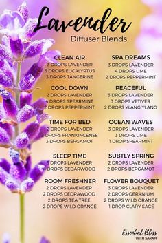 Diffuser Blend suggestions using Lavender Essential Oil Lavender Diffuser Blends, Lavender Diffuser, Lilin Aroma, Doterra Diffuser Blends, Essential Oil Combinations, Essential Oil Diffuser Blends Recipes