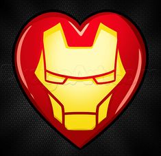 a heart shaped iron man symbol with the face of an iron man in red and yellow