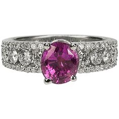 18k White Gold Ring with one 2.07 carat no heat Burma Pink Sapphire and fifty-four round brilliant diamonds weighing 1.25 carats. 5.99g